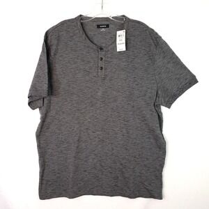Alfani AlfaTech Short Sleeve Henley Blurred Feeder Stripe Shirt Black Size XXL‎